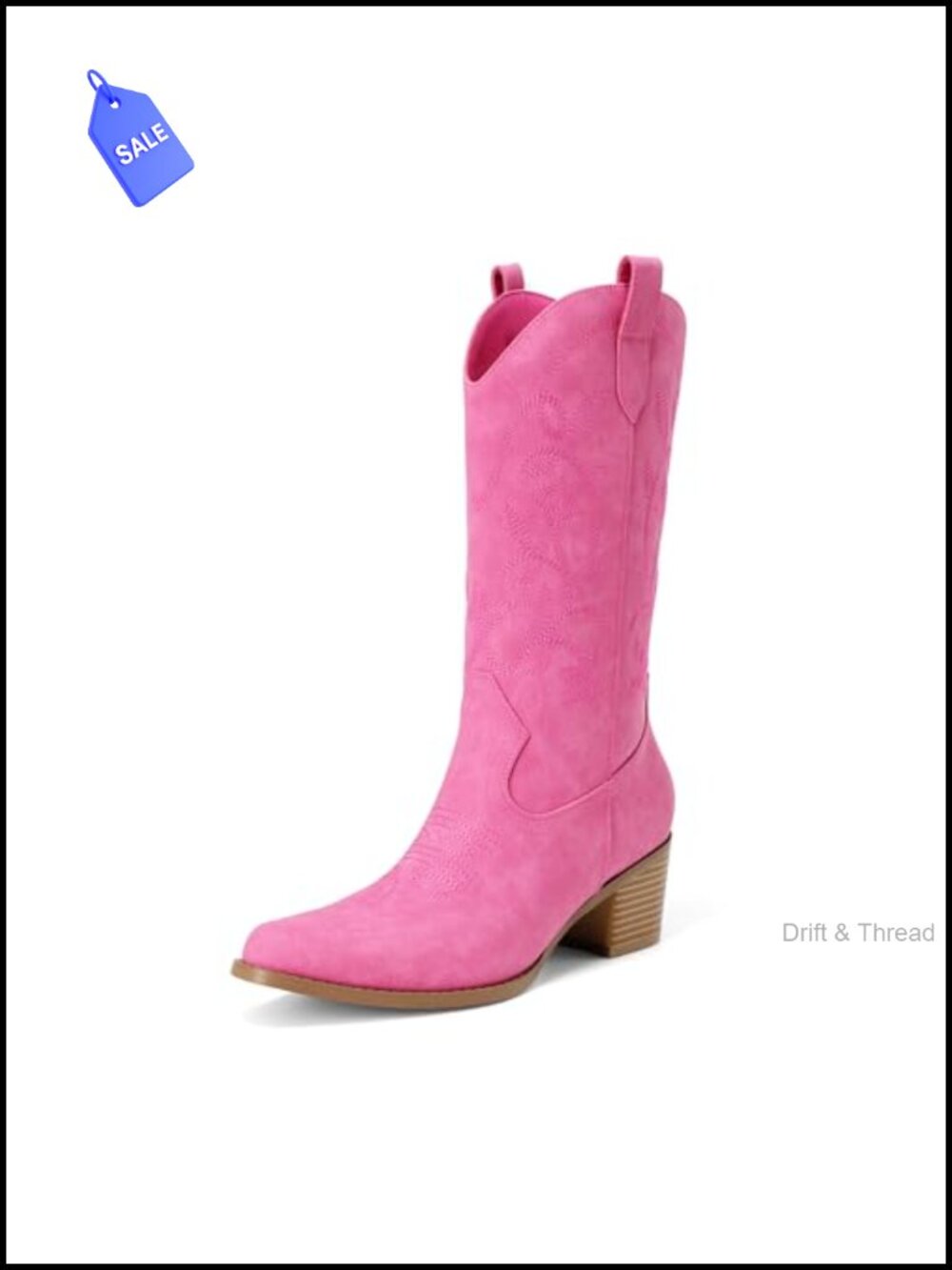 Women's Western Mid Calf Cowboy Boots Faux Leather Embroidery